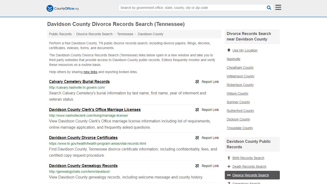 Davidson County Divorce Records Search (Tennessee) - County Office