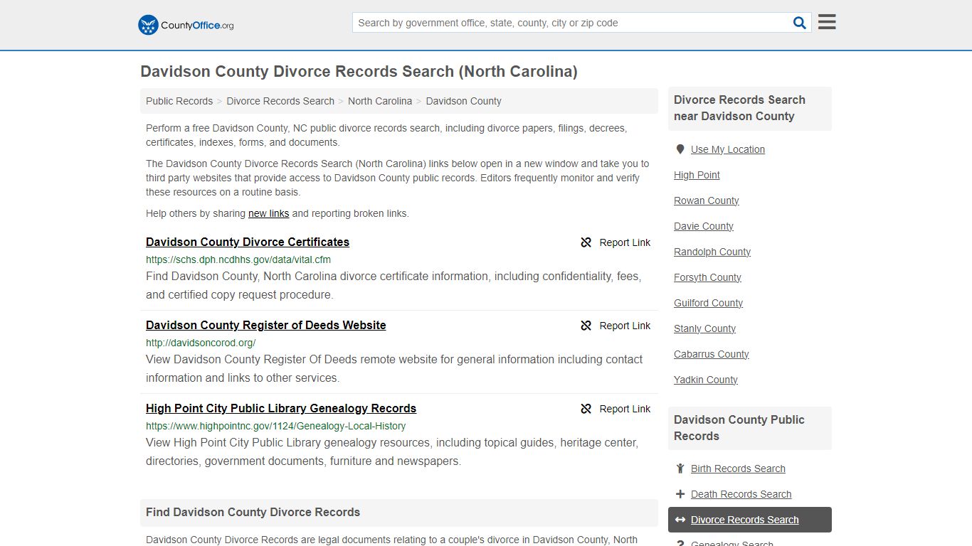 Davidson County Divorce Records Search (North Carolina) - County Office