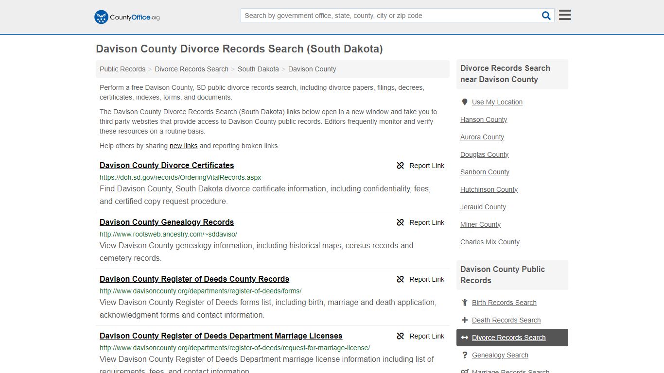 Davison County Divorce Records Search (South Dakota) - County Office